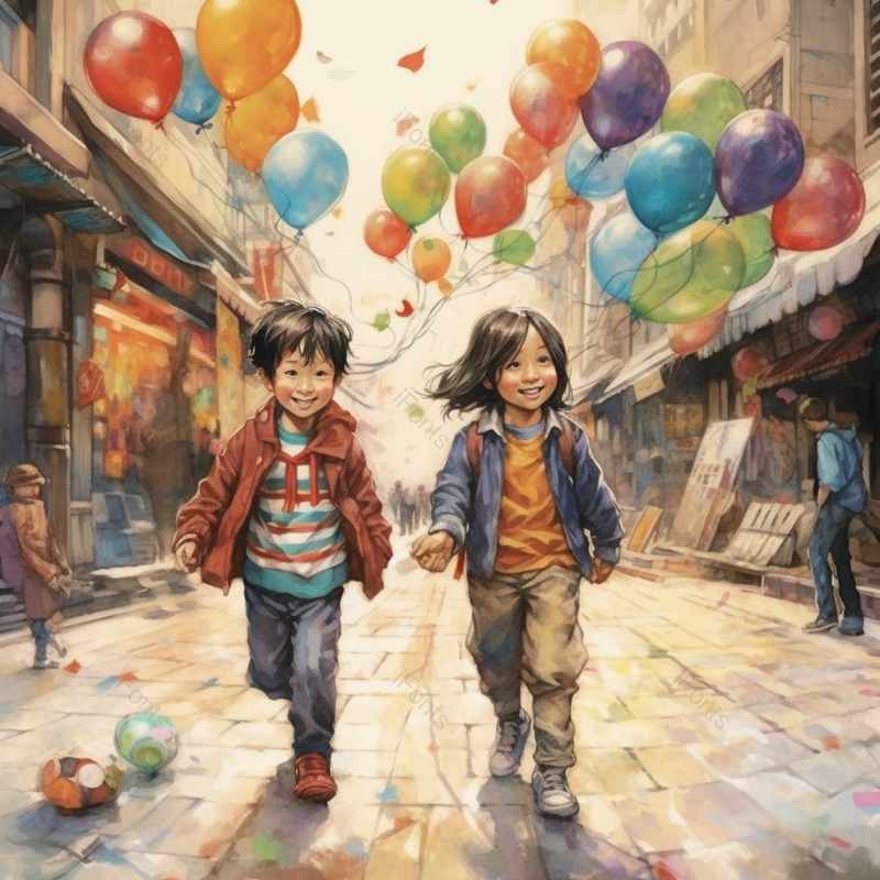 两个小孩街头玩耍嬉戏欢乐往家赶可爱插画,插画/手绘图,插画/手绘图库,插画/手绘图下载,插画/手绘